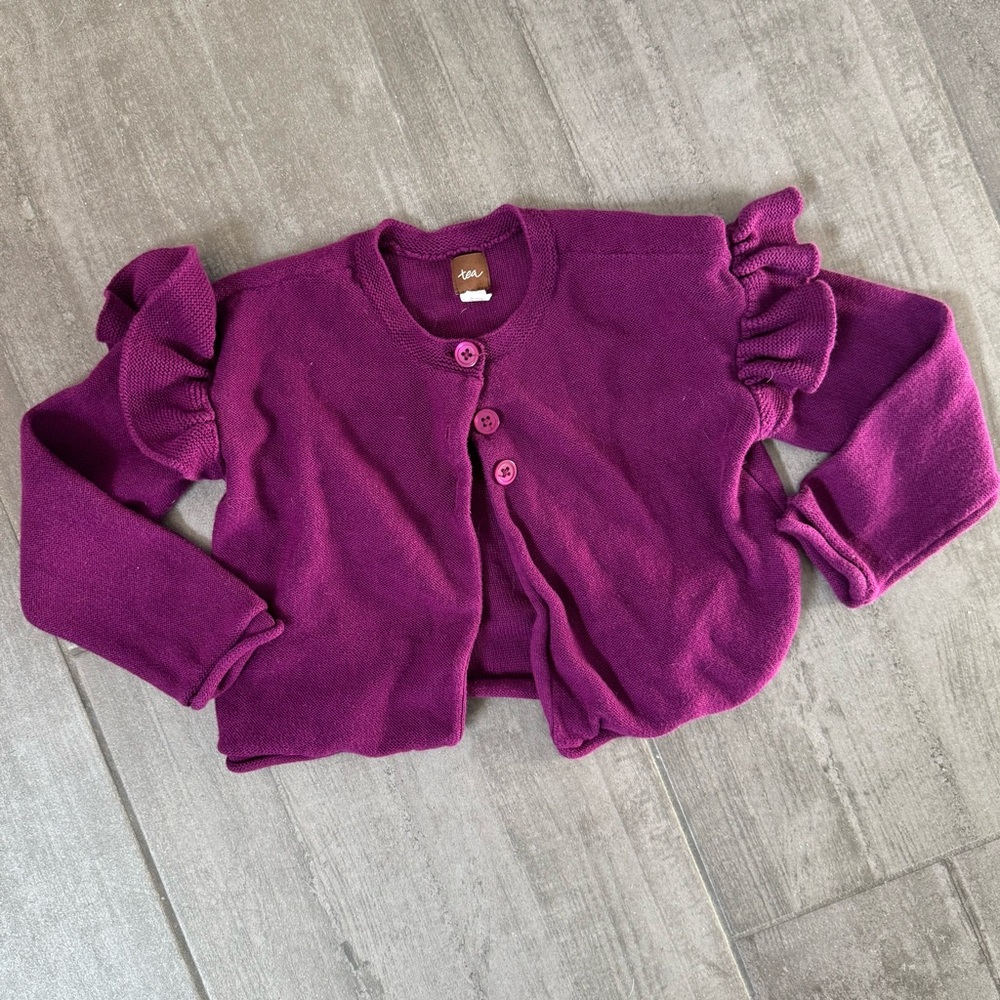 Tea Collection 100% cotton Purple Ruffle Sweater Magenta